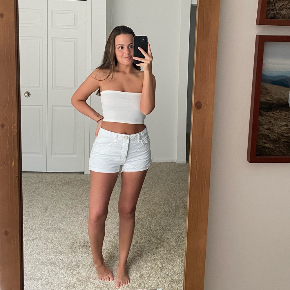 American Eagle White Denim Button Fly Jean Shorts